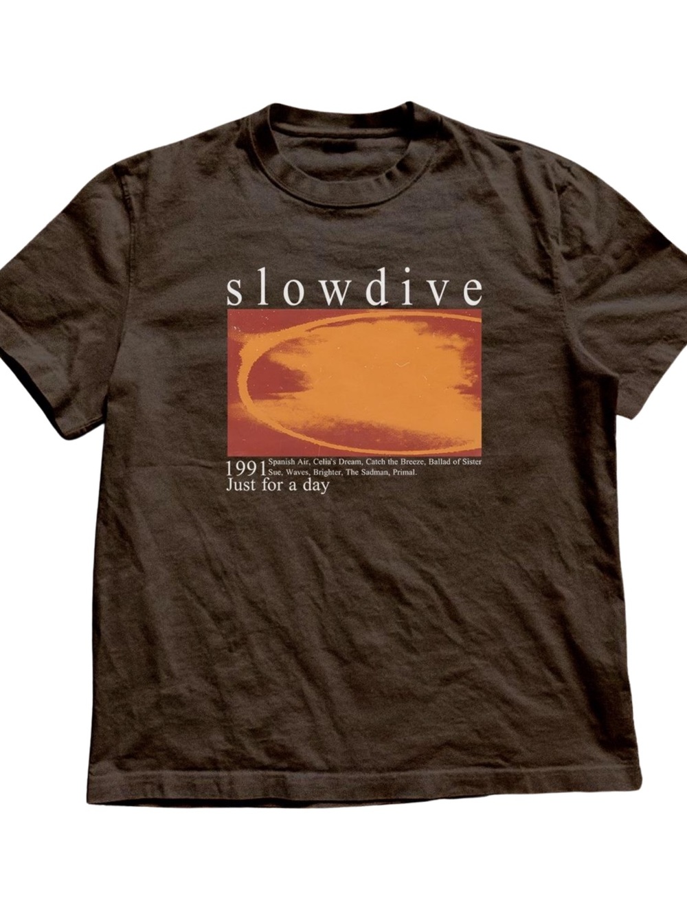 Gildan Slowdive Graphic Tee - Brown with Orange Print